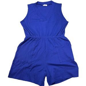 Zenana Romper Sleeveless V-neck Cobalt Blue, Pockets,Sz 3X Comfy,‎ Preppy, Dress